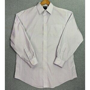 Jos A Bank Traveler Tailored Fit Dress Shirt 16.5-34 Purple Check Cotton